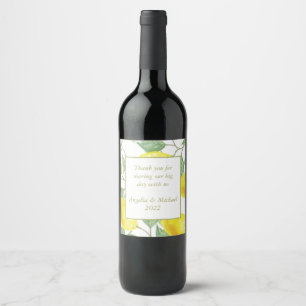 Étiquette Pour Bouteilles De Vin Citrons jaunes modernes Vert Feuille Mariage