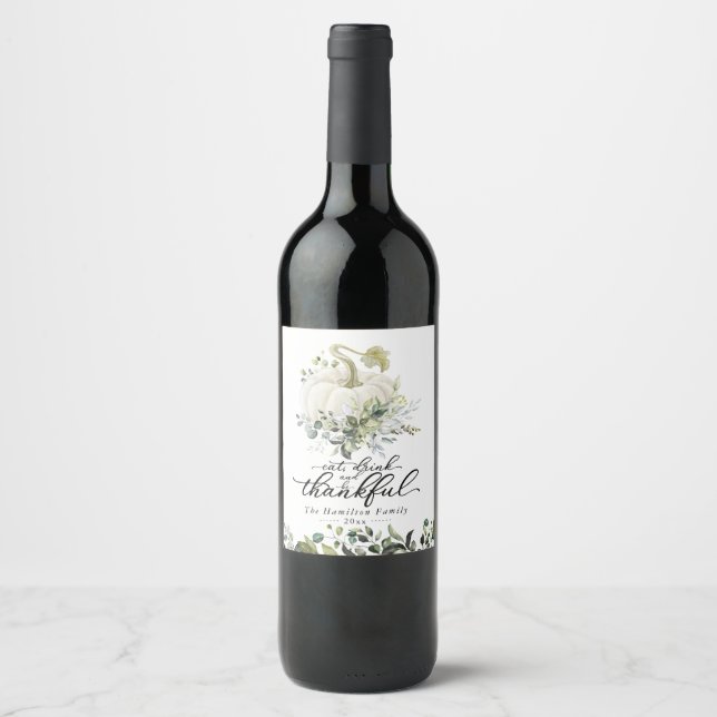Étiquette Pour Bouteilles De Vin Citrouille blanche de verdure de Thanksgiving (Devant)
