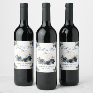 Étiquette Pour Bouteilles De Vin Citrouille bleu de la Marine Florale Chute en Amou