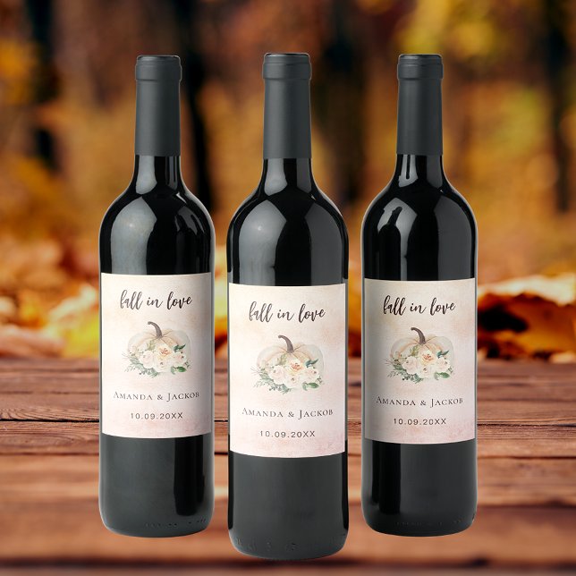 Étiquette Pour Bouteilles De Vin Citrouille crème fleurs mariage de automne (Créateur téléchargé)