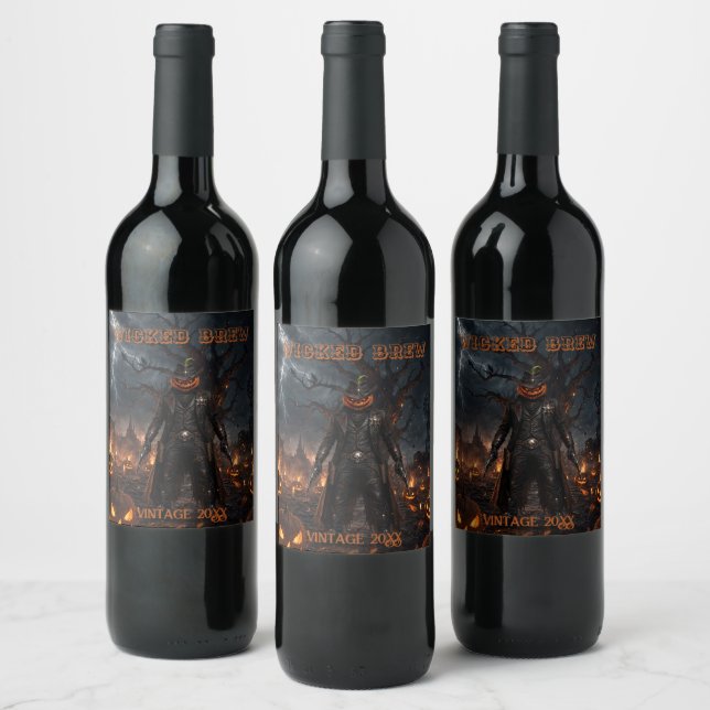 Étiquette Pour Bouteilles De Vin Citrouille de sheriff cowboy d'Halloween effrayant (Bouteilles)