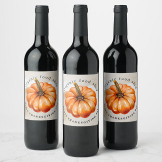 Étiquette Pour Bouteilles De Vin Citrouille de Thanksgiving & Automne