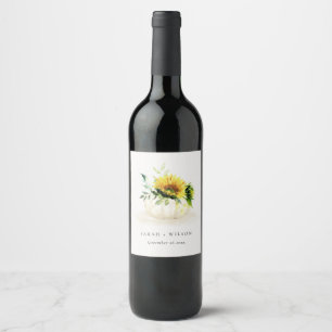 Étiquette Pour Bouteilles De Vin Citrouille de tournesol rustique Floral Mariage d'