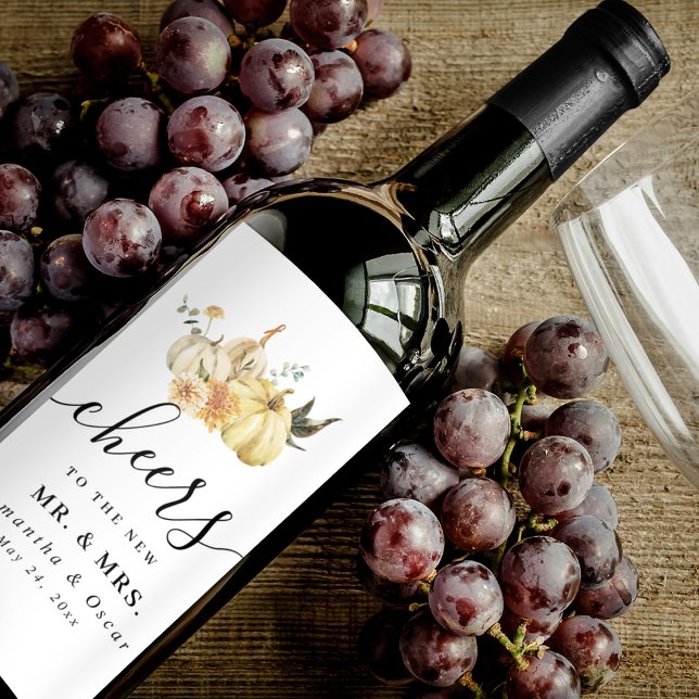 Étiquette Pour Bouteilles De Vin Citrouille et fleurs aquarelles tendance automne (Créateur téléchargé)