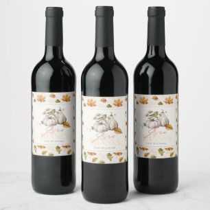 Étiquette Pour Bouteilles De Vin Citrouille Feuilles d'automne Oiseau Action de grâ