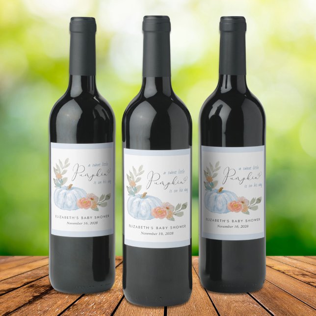 Étiquette Pour Bouteilles De Vin Citrouille Floral Aquarelle bébé garçon douche (Créateur téléchargé)
