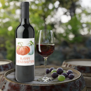 Étiquette Pour Bouteilles De Vin Citrouille Happy Friendsgiving brûlé orange chute