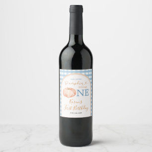Étiquette Pour Bouteilles De Vin Citrouille orange Boho Bleu En vichy 1er anniversa