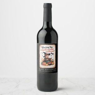 Étiquette Pour Bouteilles De Vin Citrouille Vintage de sorcière d'Halloween