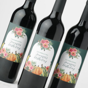 Étiquette Pour Bouteilles De Vin Citrouilles colorés tombent rose Floral fête d'ann
