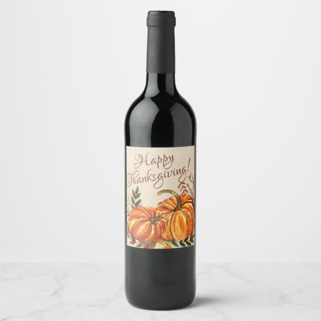 Étiquette Pour Bouteilles De Vin Citrouilles rustiques de Thanksgiving (Devant)