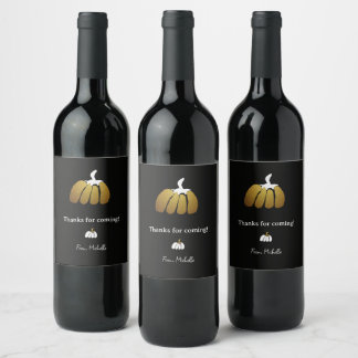 Étiquette Pour Bouteilles De Vin Citrouilles stylisées en noir, blanc et or