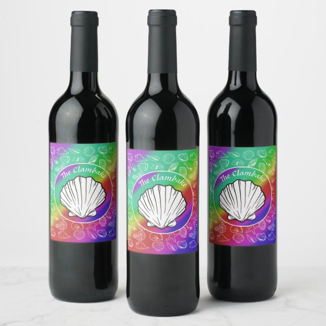 Étiquette Pour Bouteilles De Vin Clambake Clam et Motif de mollusques Rainbow (Bouteilles)