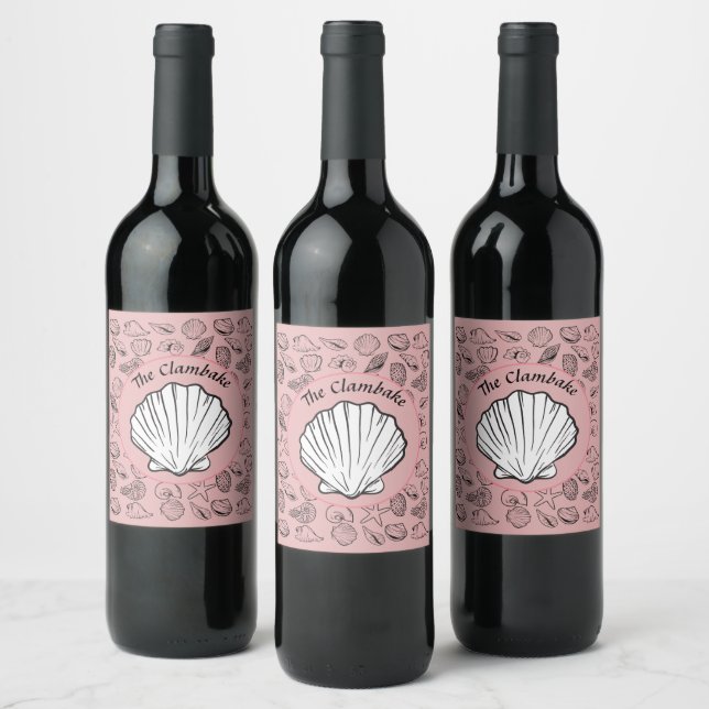 Étiquette Pour Bouteilles De Vin Clambake rose étincelant Vins Coquillages Motif Pa (Bouteilles)