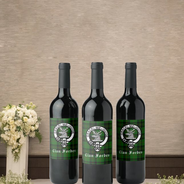Étiquette Pour Bouteilles De Vin Clan Forbes Tartan et Insigne de crête (Créateur téléchargé)