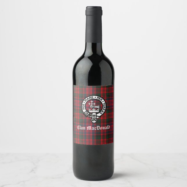 Étiquette Pour Bouteilles De Vin Clan MacDonald Crest & Tartan moderne (Devant)
