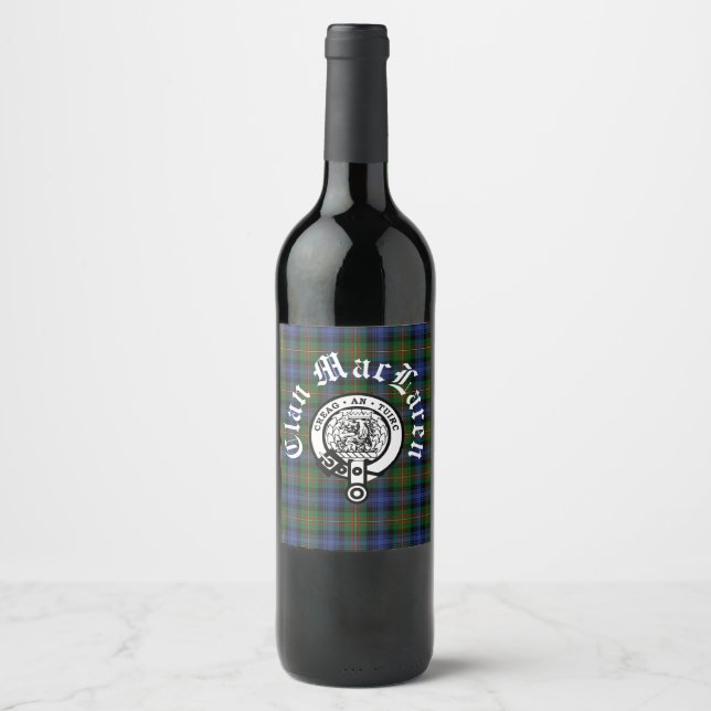 Étiquette Pour Bouteilles De Vin Clan MacLaren Crest Badge & Tartan personnalisable (Devant)