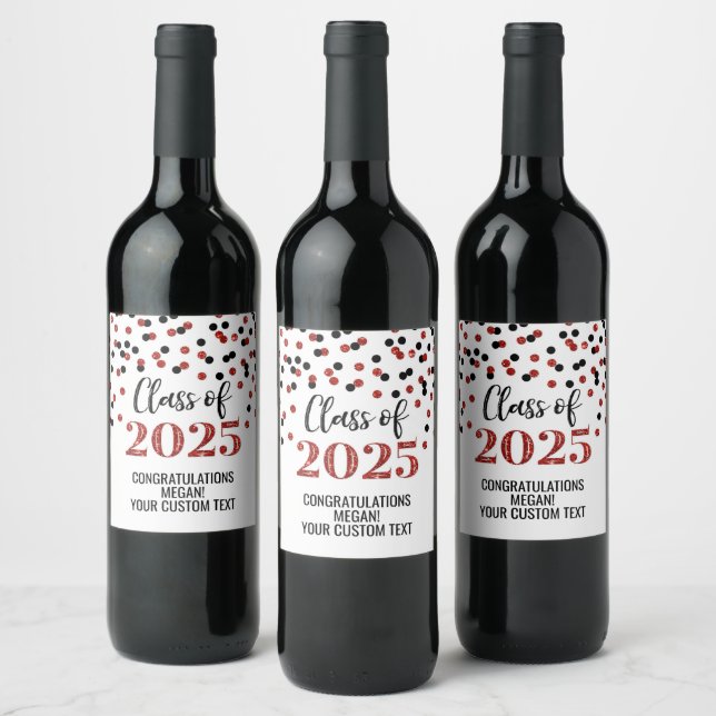 Étiquette Pour Bouteilles De Vin Classe de Parties scintillant noire rouge de 2025  (Bouteilles)