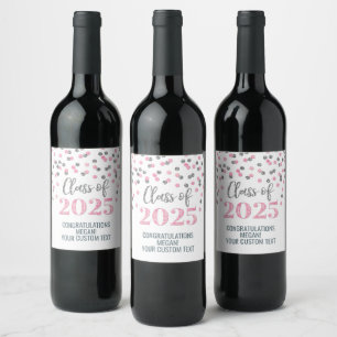 Étiquette Pour Bouteilles De Vin Classe de Parties scintillant Silver Pink de 2025