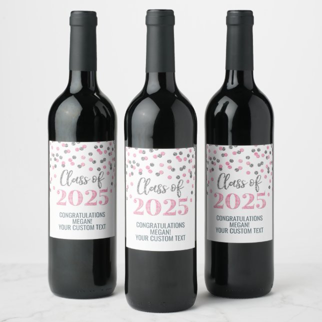 Étiquette Pour Bouteilles De Vin Classe de Parties scintillant Silver Pink de 2025  (Bouteilles)