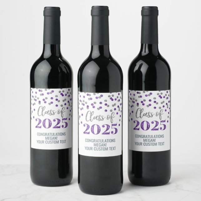 Étiquette Pour Bouteilles De Vin Classe de Parties scintillant Silver Purple de 202 (Bouteilles)
