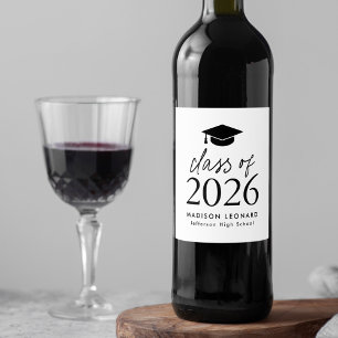 Étiquette Pour Bouteilles De Vin Classe moderne de 2025 Black Script Graduation