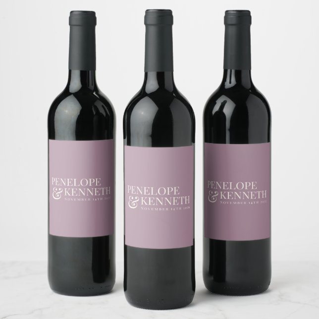 Étiquette Pour Bouteilles De Vin Classic Elegant Dusty Purple Noms De Mariage Perso (Bouteilles)