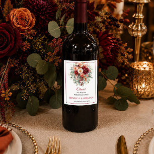 Étiquette Pour Bouteilles De Vin Classique floral doré burgundy rouge profond boho 