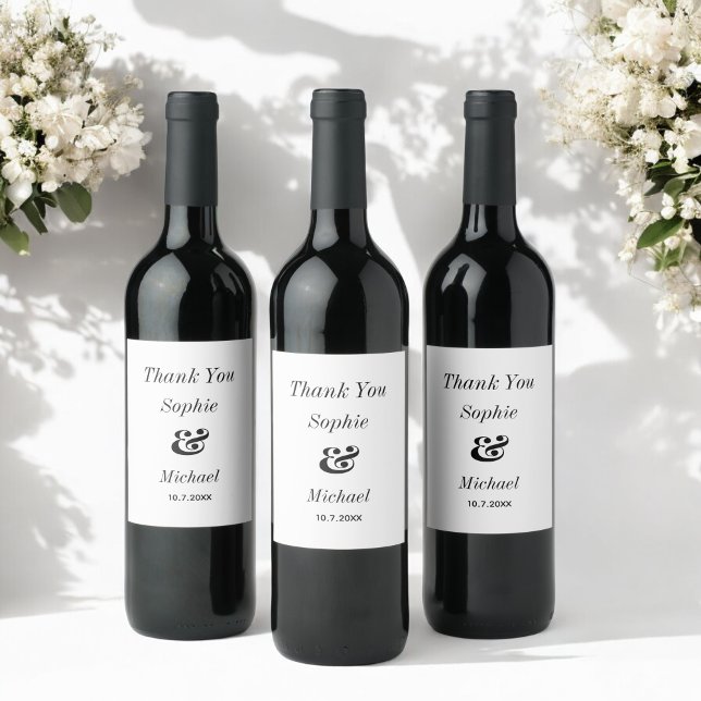 Étiquette Pour Bouteilles De Vin Classique mariage noir blanc (Créateur téléchargé)