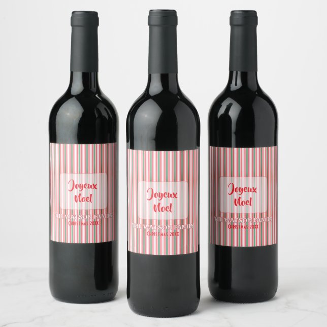 Étiquette Pour Bouteilles De Vin Classique Noël Vert Rayures Rouges  (Bouteilles)