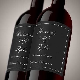 Étiquette Pour Bouteilles De Vin Classique simple élégant noir Mariage formel