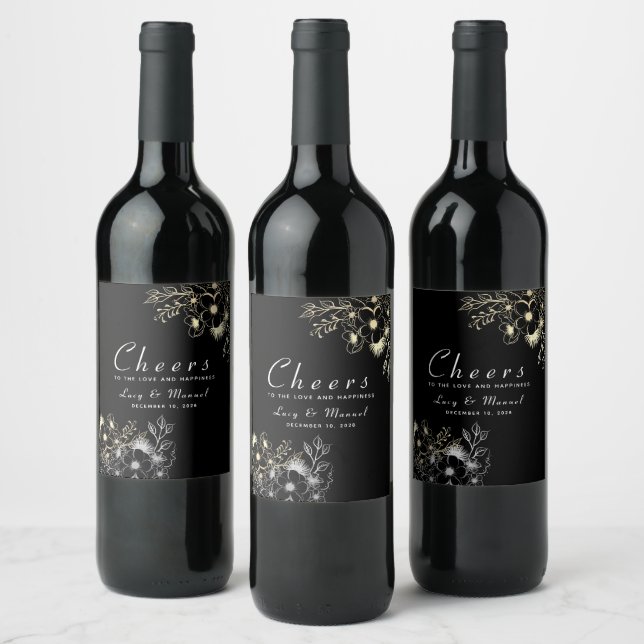Étiquette Pour Bouteilles De Vin Classy Gold et Black Mariage (Bouteilles)