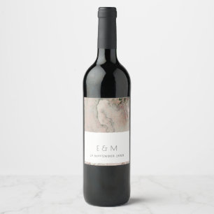 ÉTIQUETTE POUR BOUTEILLES DE VIN CLASSY ROSE DUSKY ROSE OR AGATE MONOGRAM MARIAGE