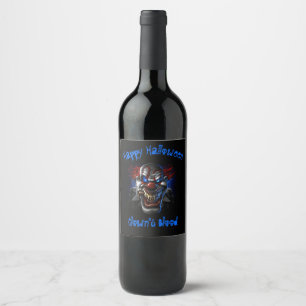 Étiquette Pour Bouteilles De Vin Clown heureux de mal d'yeux bleus de Halloween