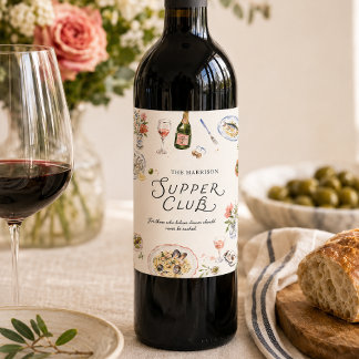Étiquette Pour Bouteilles De Vin Club de Souper Fruits de Mer & Vin de l'Ancien Mon