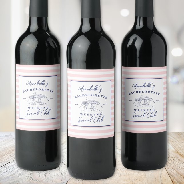 Étiquette Pour Bouteilles De Vin Club Social Enterrement de Vie de Jeune Fille Prép (Social Club Preppy Bachelorette Party Wine Label)
