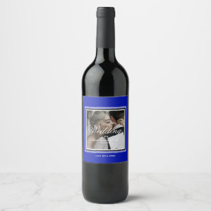 Étiquette Pour Bouteilles De Vin Cobalt bleu mariage photo personnalisée 50e annive