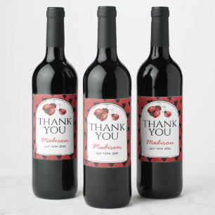 Étiquette Pour Bouteilles De Vin Coccinelle de l'amour Merci