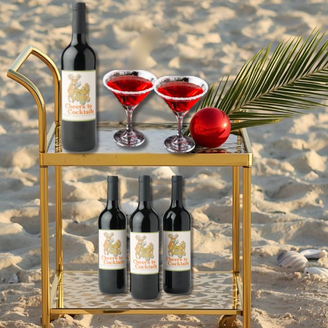Étiquette Pour Bouteilles De Vin Cocktails à la mode de Noël (Tropical Christmas Cheers to Cocktails Wine Label)