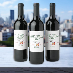Étiquette Pour Bouteilles De Vin Cocktails Chic Le Club de la Fille Verte et Rouge