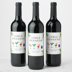 Étiquette Pour Bouteilles De Vin Cocktails Tropicaux de Week-end entre Filles