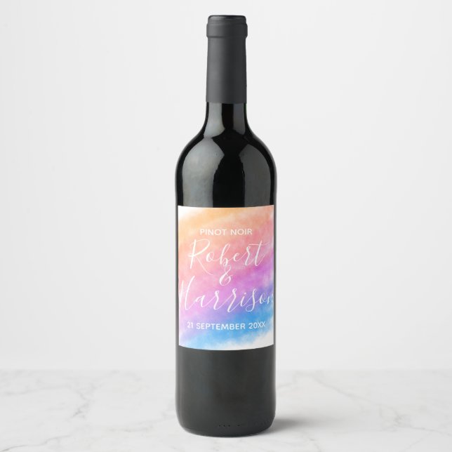 Étiquette Pour Bouteilles De Vin Coeur arc-en-ciel plein de joie Mariage (Devant)