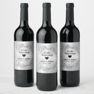 Étiquette Pour Bouteilles De Vin Coeur Argent Et Noir