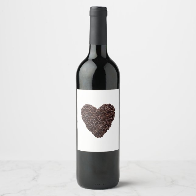 Étiquette Pour Bouteilles De Vin Coeur café (Devant)