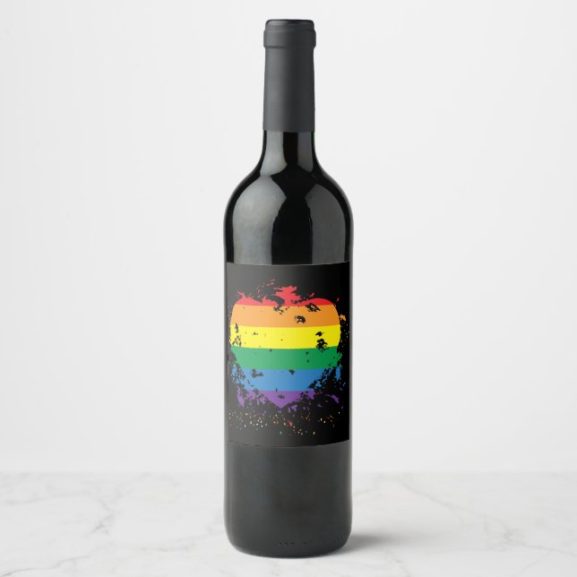Étiquette Pour Bouteilles De Vin Coeur d'amour gay pride (Devant)