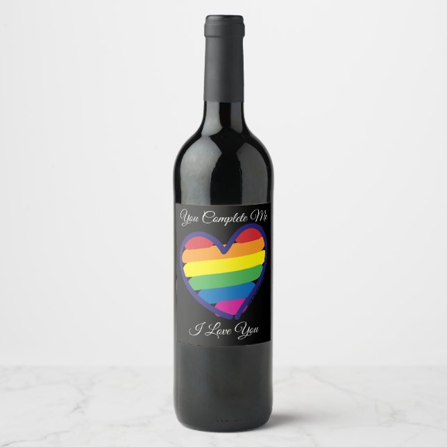 Étiquette Pour Bouteilles De Vin Coeur d'amour gay pride (Devant)