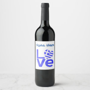 Étiquette Pour Bouteilles De Vin Cœur drapeau bleu LOVE Grèce personnalisé