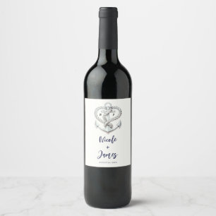 Étiquette Pour Bouteilles De Vin Cœur nautique corde ancre mariage côtier