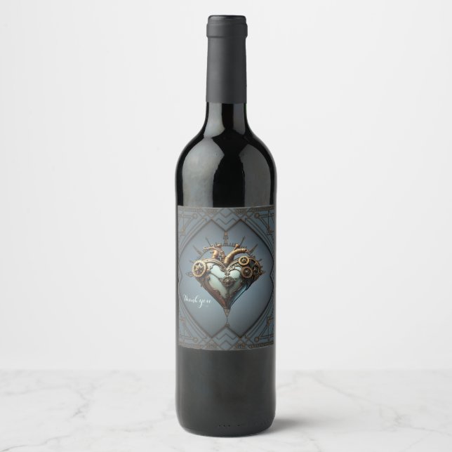 Étiquette Pour Bouteilles De Vin Coeur steampunk fascinant (Devant)