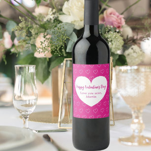 Étiquette Pour Bouteilles De Vin Coeurs blancs roses chauds Saint Valentin